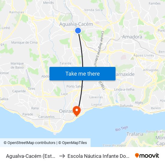 Agualva-Cacém (Estação) P2 to Escola Náutica Infante Dom Henrique map
