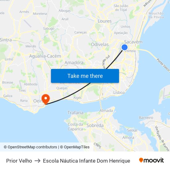 Prior Velho to Escola Náutica Infante Dom Henrique map