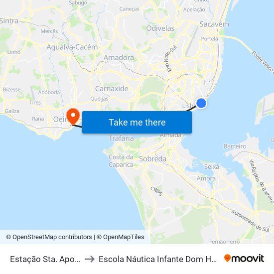 Estação Sta. Apolónia to Escola Náutica Infante Dom Henrique map