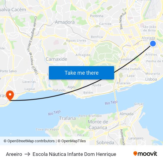 Areeiro to Escola Náutica Infante Dom Henrique map