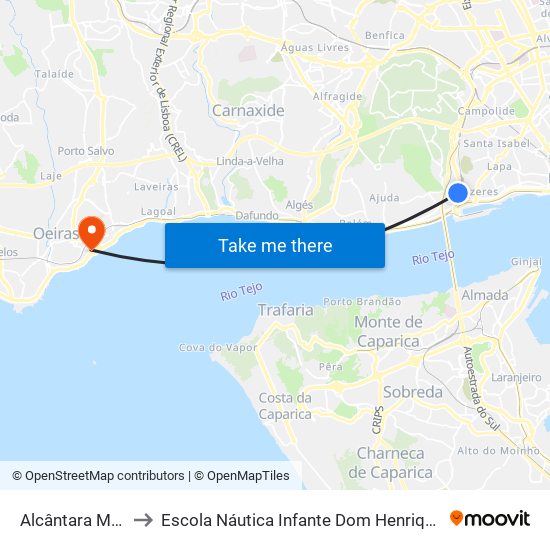 Alcântara Mar to Escola Náutica Infante Dom Henrique map