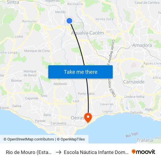 Rio de Mouro (Estação Sul) to Escola Náutica Infante Dom Henrique map