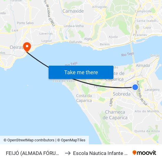 FEIJÓ (ALMADA FÓRUM) TRASEIRAS to Escola Náutica Infante Dom Henrique map