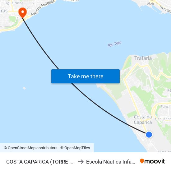 COSTA CAPARICA (TORRE DAS ARGOLAS) TER P2 to Escola Náutica Infante Dom Henrique map