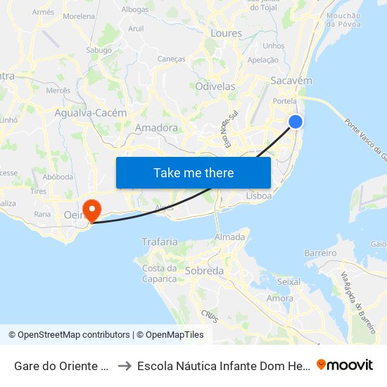 Gare do Oriente 22-C to Escola Náutica Infante Dom Henrique map