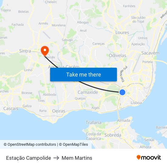 Estação Campolide to Mem Martins map