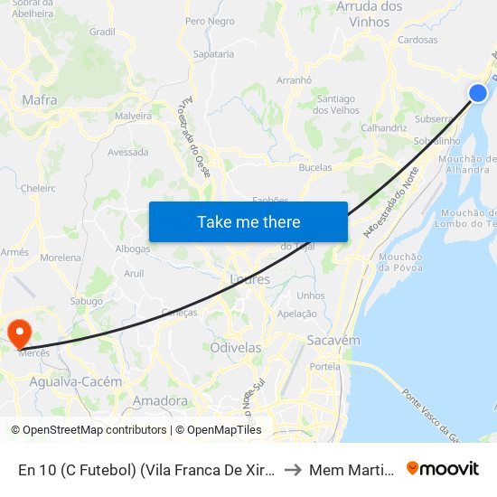 En 10 (C Futebol) (Vila Franca De Xira) to Mem Martins map