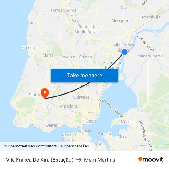 Vila Franca De Xira (Estação) to Mem Martins map