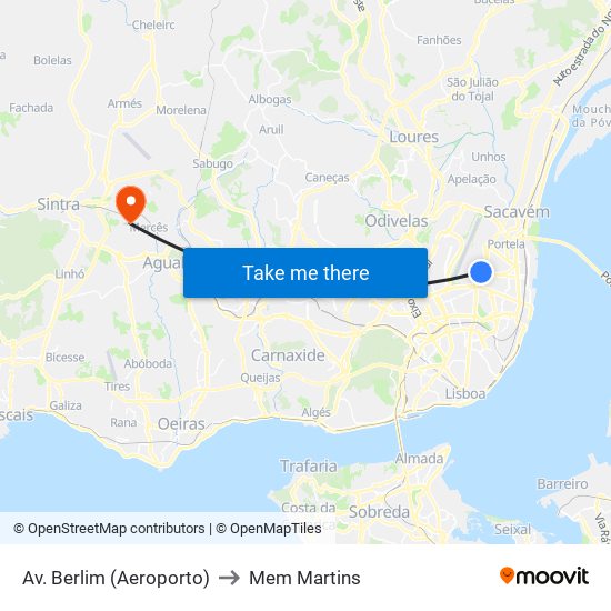 Av. Berlim (Aeroporto) to Mem Martins map