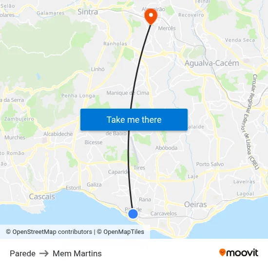 Parede to Mem Martins map