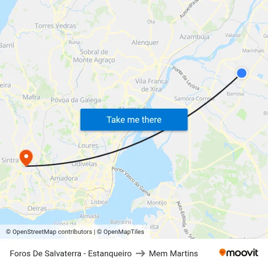 Foros De Salvaterra - Estanqueiro to Mem Martins map