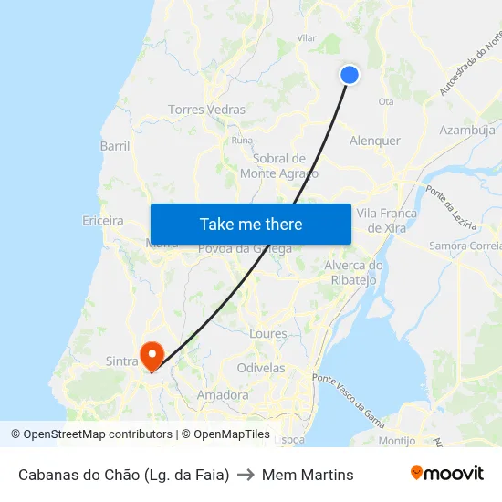 Cabanas do Chão (Lg. da Faia) to Mem Martins map
