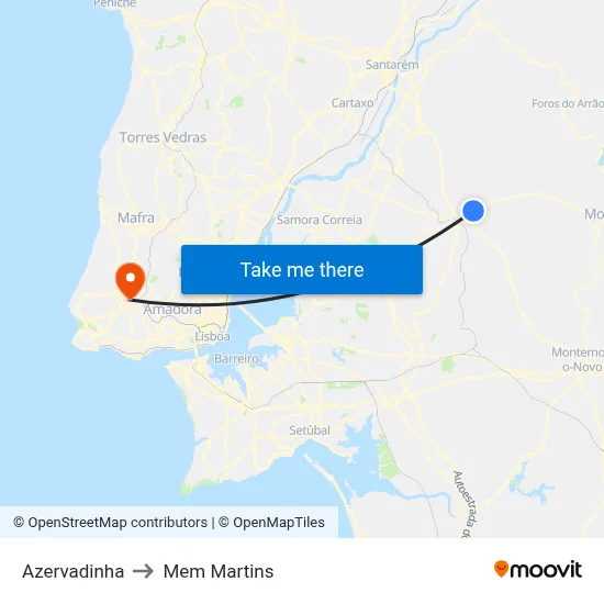 Azervadinha to Mem Martins map