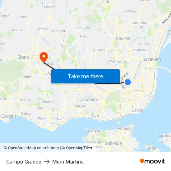 Campo Grande to Mem Martins map