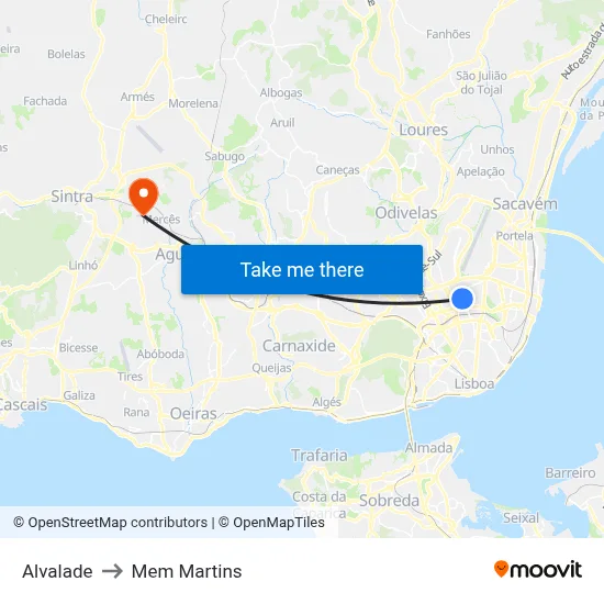 Alvalade to Mem Martins map