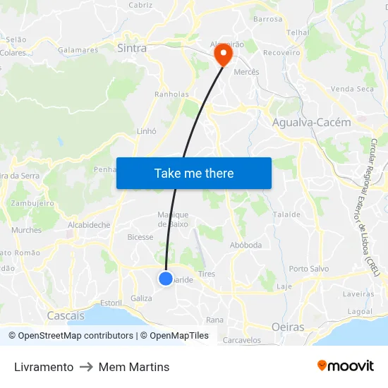 Livramento to Mem Martins map