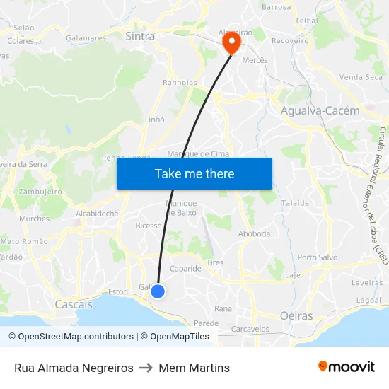 Rua Almada Negreiros to Mem Martins map