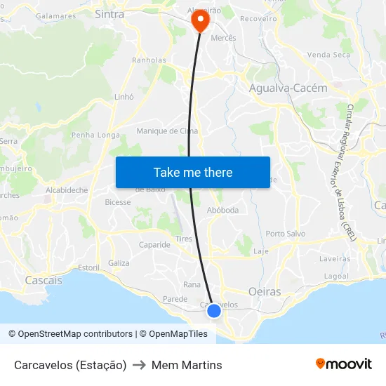 Carcavelos (Estação) to Mem Martins map