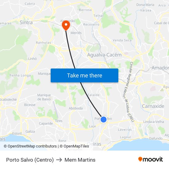 Porto Salvo (Centro) to Mem Martins map