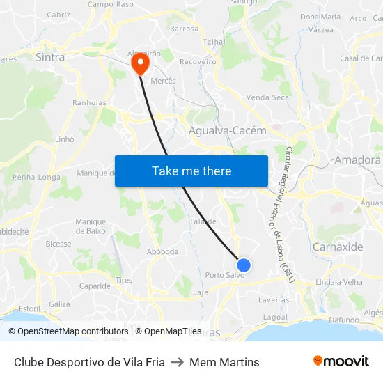 Clube Desportivo De Vila Fria to Mem Martins map