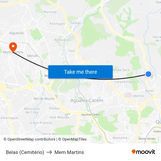 Belas (Cemitério) to Mem Martins map