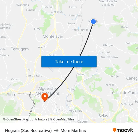 Negrais (Soc Recreativa) to Mem Martins map