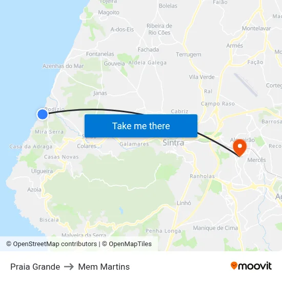 Praia Grande to Mem Martins map