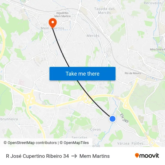 R José Cupertino Ribeiro 34 to Mem Martins map