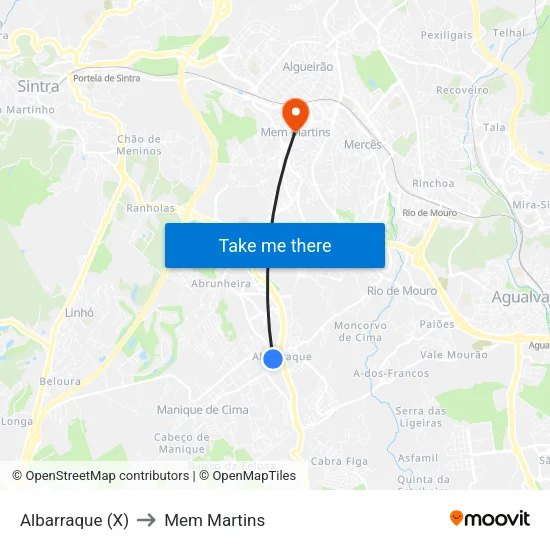 Albarraque (X) to Mem Martins map