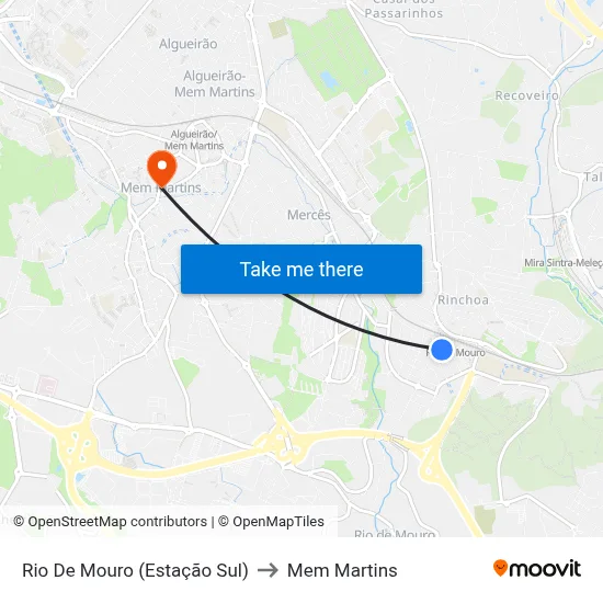 Rio De Mouro (Estação Sul) to Mem Martins map