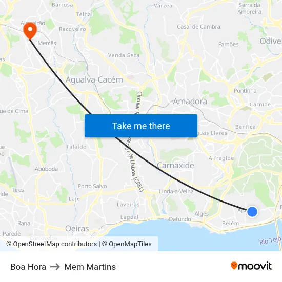 Boa Hora to Mem Martins map