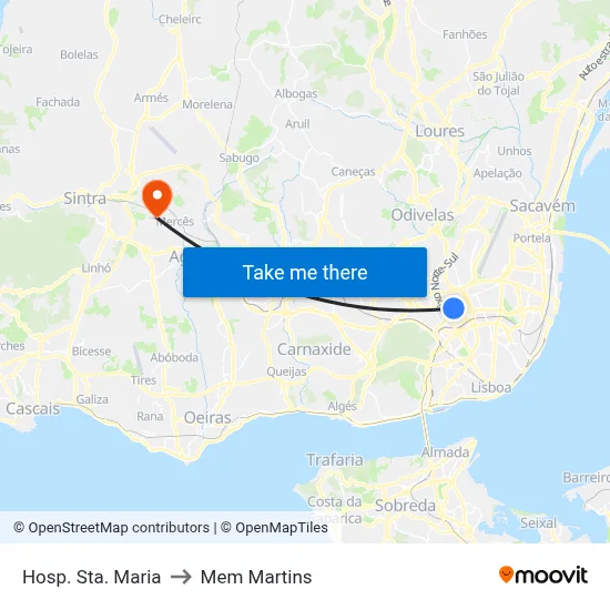 Hosp. Sta. Maria to Mem Martins map
