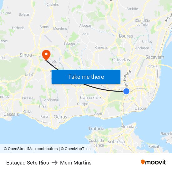 Estação Sete Rios to Mem Martins map