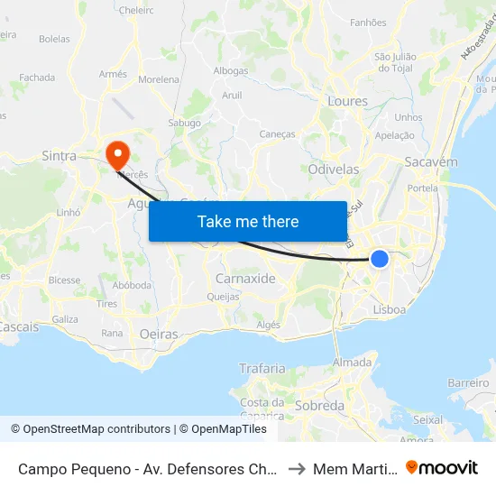 Campo Pequeno - Av. Defensores Chaves to Mem Martins map