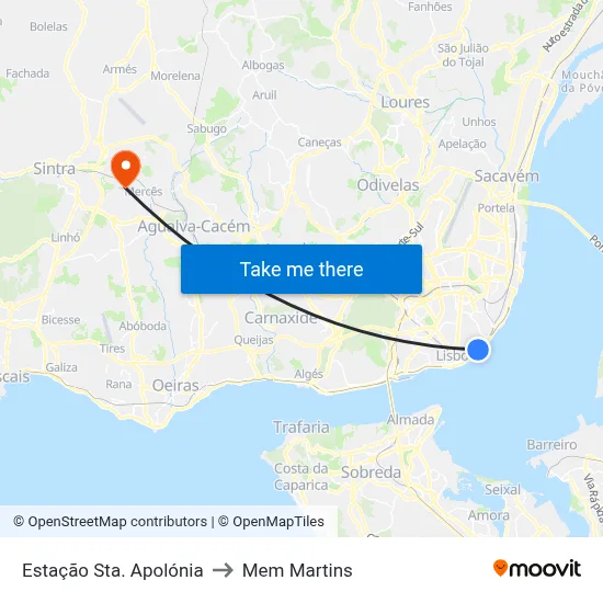 Estação Sta. Apolónia to Mem Martins map