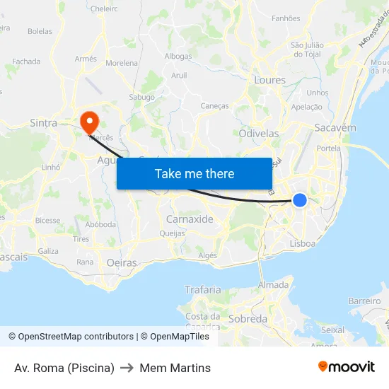 Av. Roma (Piscina) to Mem Martins map