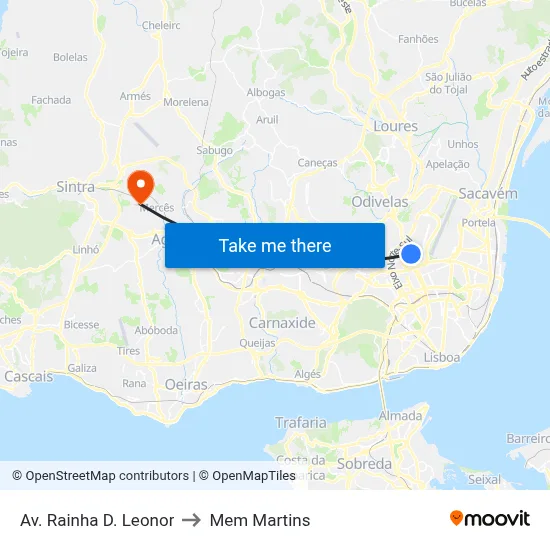 Av. Rainha D. Leonor to Mem Martins map