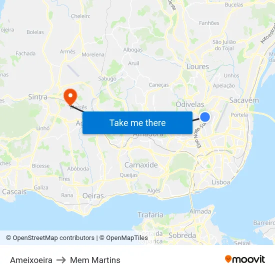 Ameixoeira to Mem Martins map