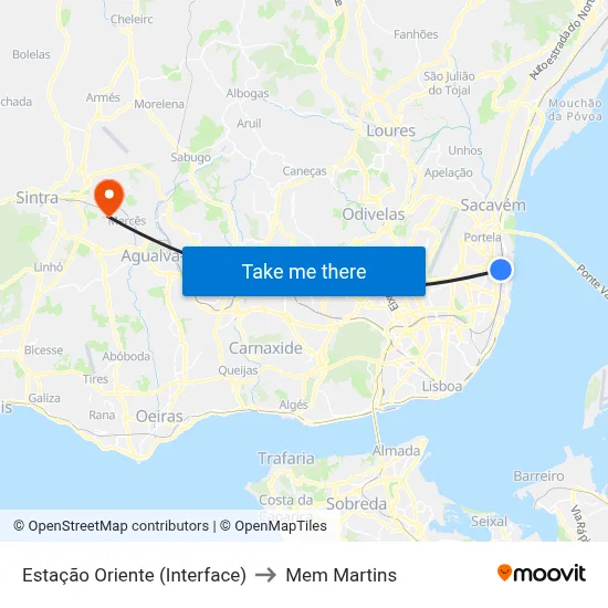 Estação Oriente (Interface) to Mem Martins map