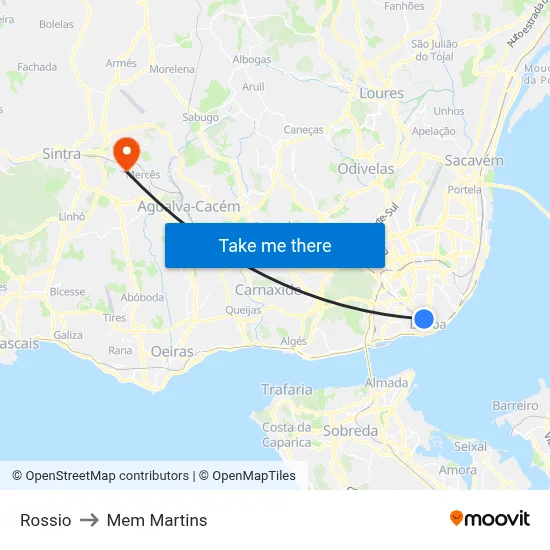 Rossio to Mem Martins map