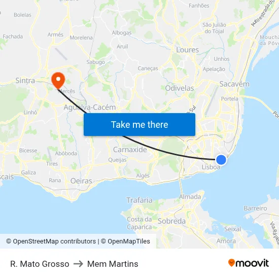 R. Mato Grosso to Mem Martins map