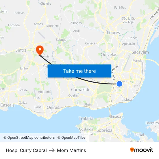 Hosp. Curry Cabral to Mem Martins map