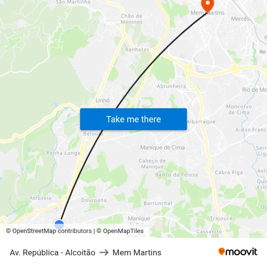 Av. República - Alcoitão to Mem Martins map