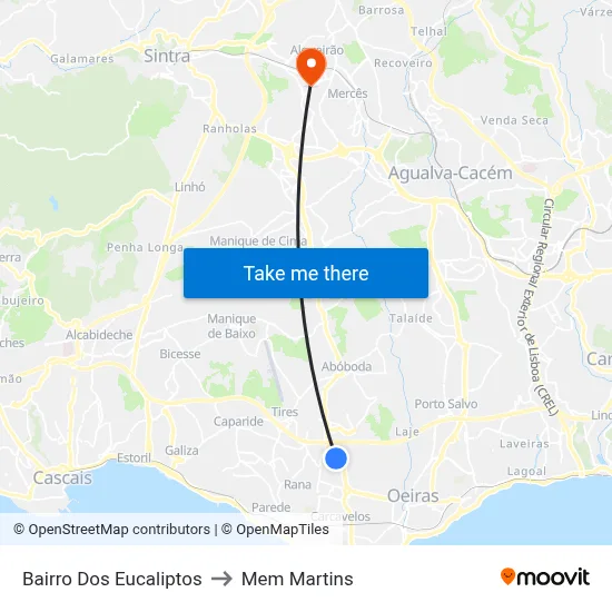 Bairro Dos Eucaliptos to Mem Martins map