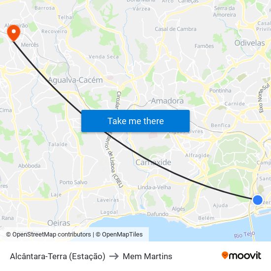 Alcântara-Terra (Estação) to Mem Martins map