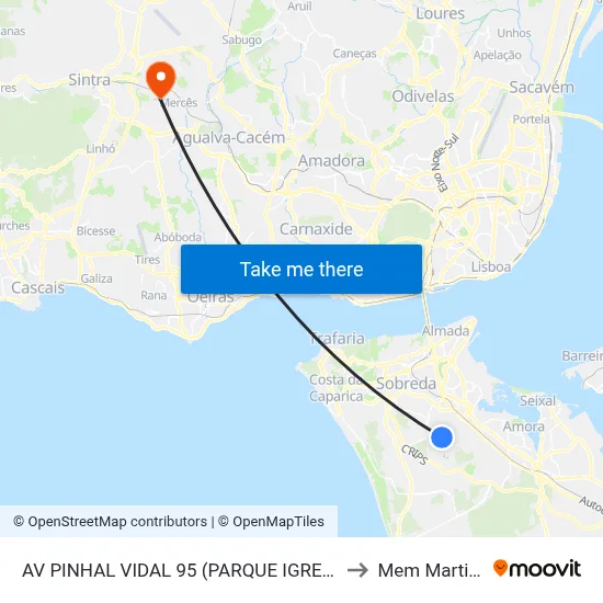 AV PINHAL VIDAL 95 (PARQUE IGREJA) to Mem Martins map