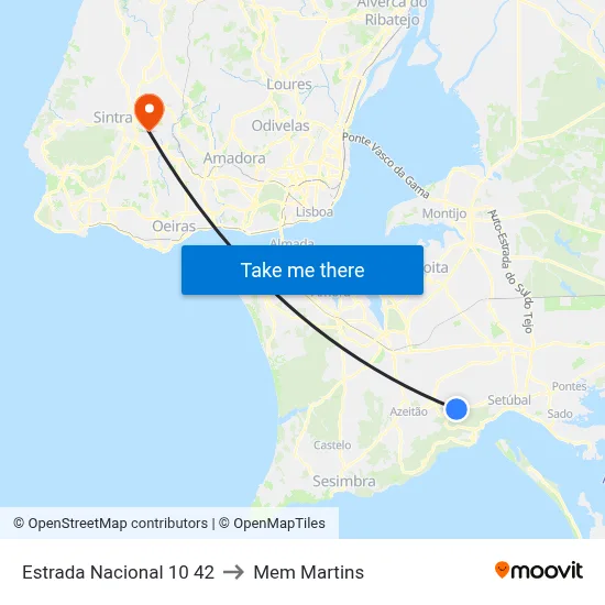 Estrada Nacional 10 42 to Mem Martins map
