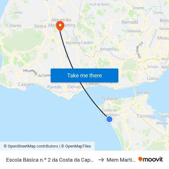 Escola Básica n.º 2 da Costa da Caparica to Mem Martins map