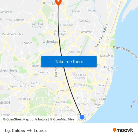 Lg. Caldas to Loures map