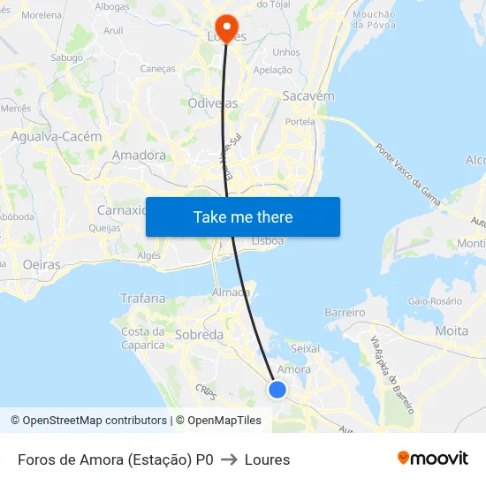 Foros de Amora (Estação) P0 to Loures map